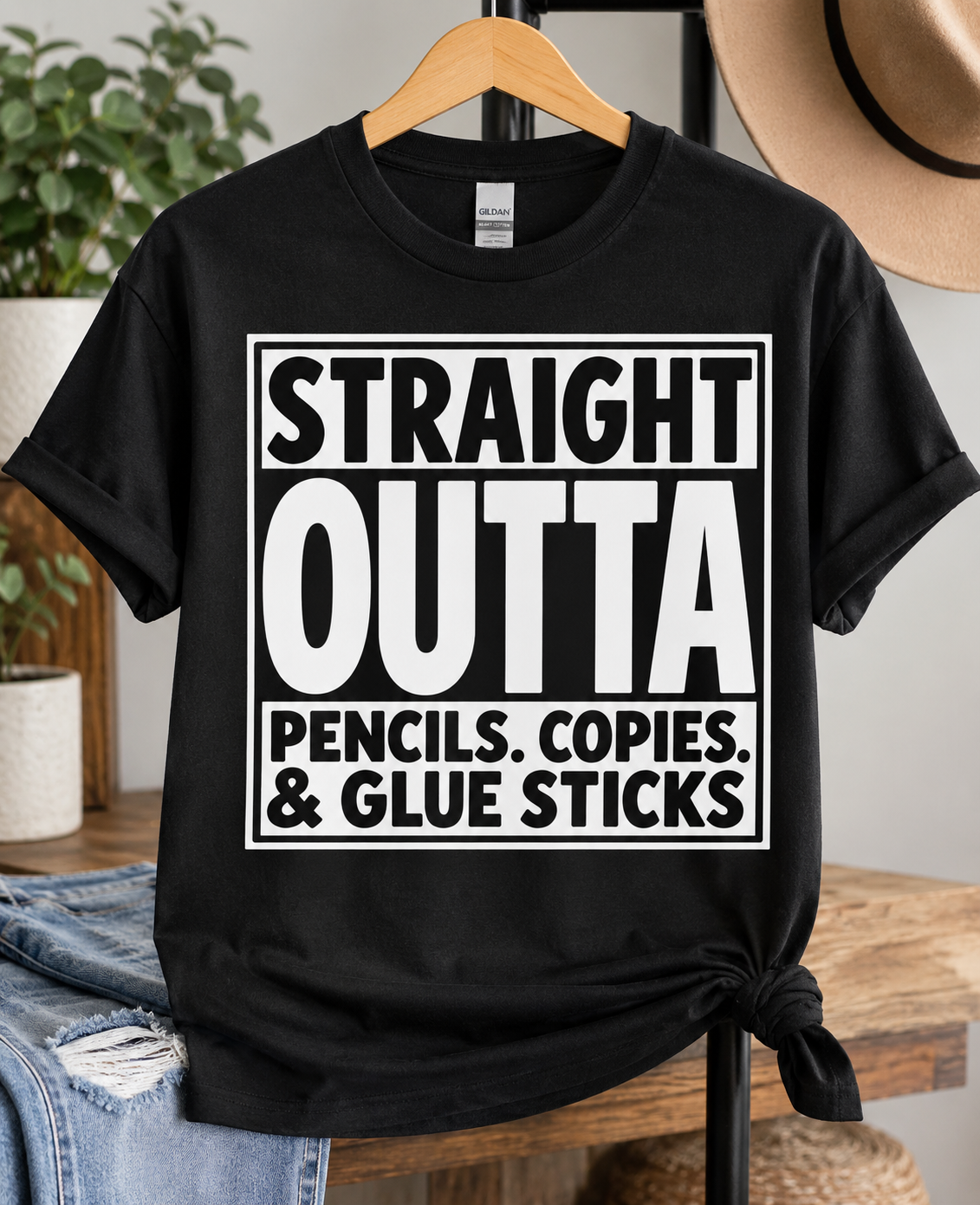 Straight Outta Pencils, Copies & Glue Sticks Teacher T-Shirt βοΈπ